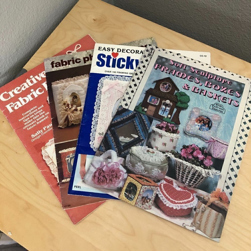 VINTAGE 1980's Home Decor Instructional Booklets Boxes Frames Lace - Lot of 4